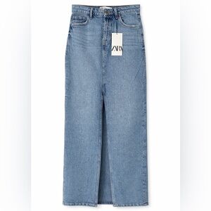 Zara NWT Long Denim Maxi Skirt w/ Front Slit - SIZE XS